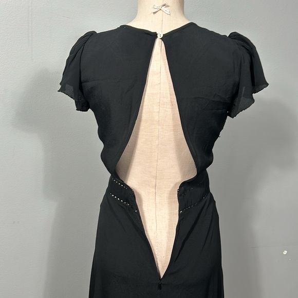 Vintage Cleobella Black Chiffon Open Back Elegant Embroidered Asymmetrical Dress - Picture 10 of 17